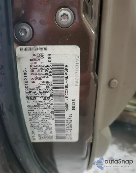 2000 Toyota Avalon Xl z USA, uszkodzony, nr VIN 4T1BF28B1YU005264